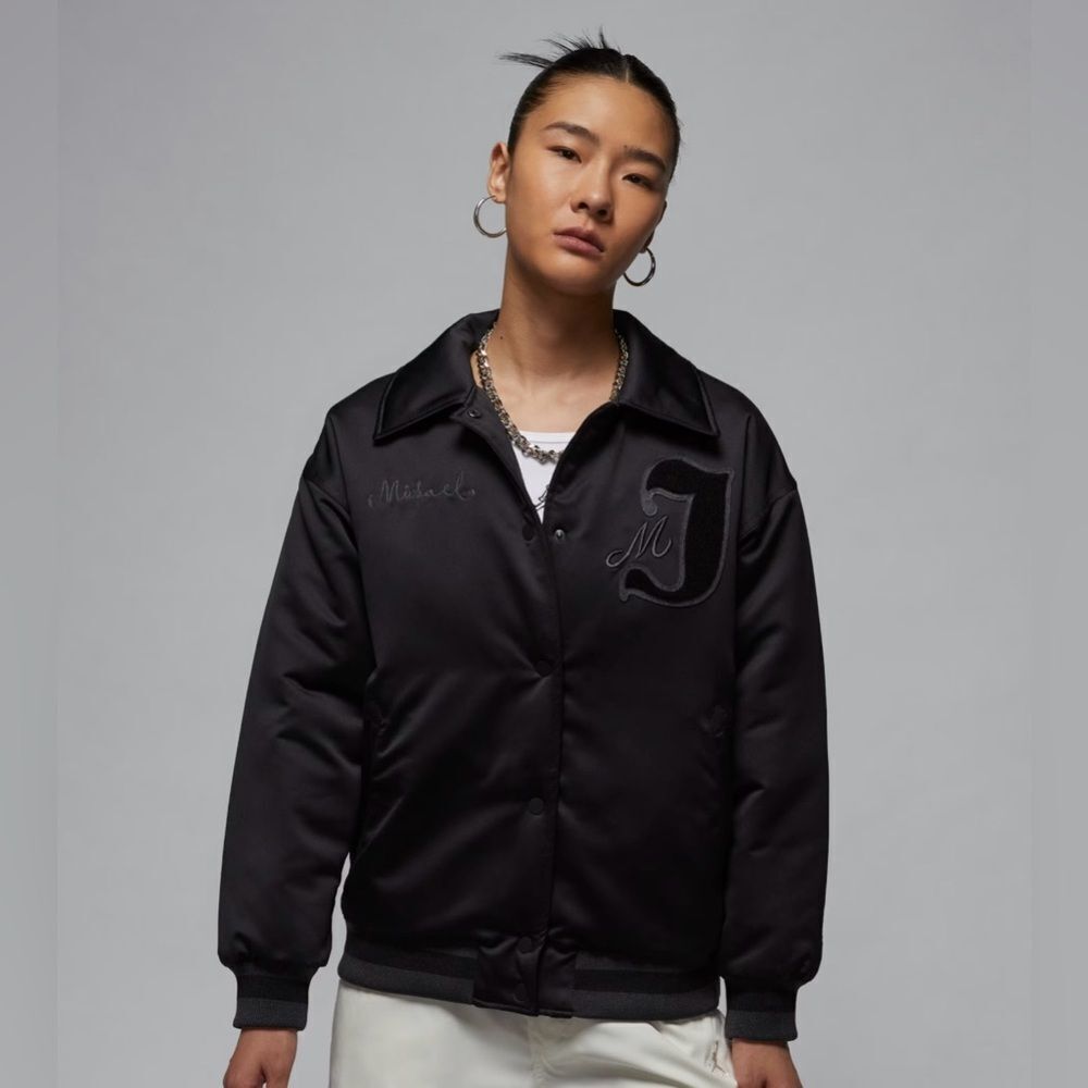 Women's Nike Jordan  Varsity black MVP Bomber  Satin Jacket size Medium , NWT